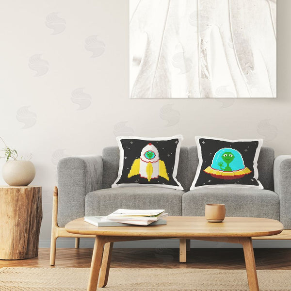 Stupell Industries June Erica Vess | Pixel Alien Spaceships Printed Throw Pillow Set