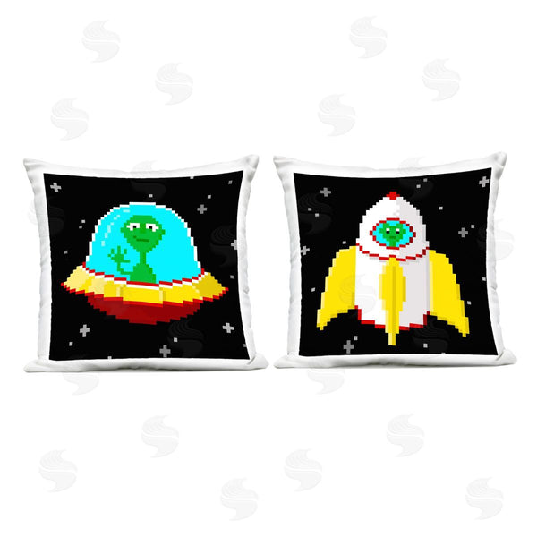 Stupell Industries June Erica Vess | Pixel Alien Spaceships Printed Throw Pillow Set