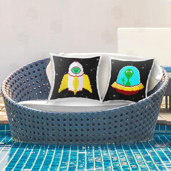 Stupell Industries June Erica Vess | Pixel Alien Spaceships Printed Throw Pillow Set