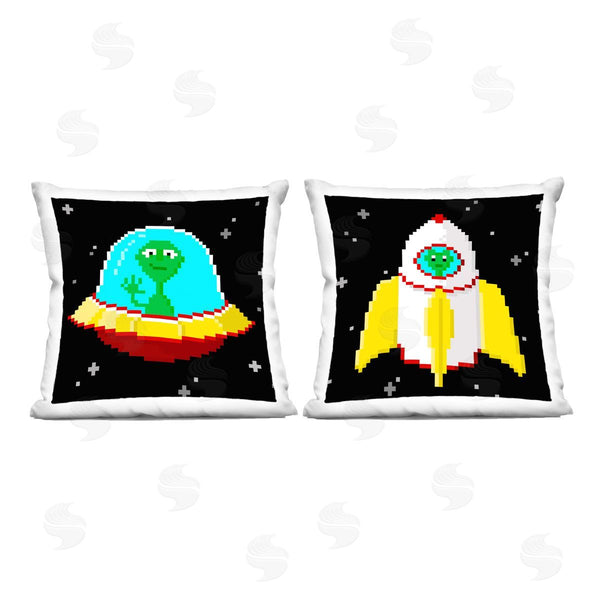 stupell industries June Erica Vess | Pixel Alien Spaceships Printed Throw Pillow Set