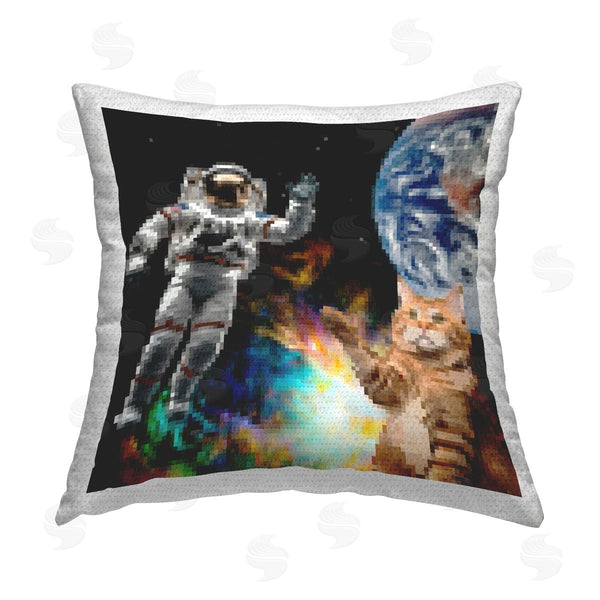 Stupell Industries June Erica Vess | Pixel Cat In Space Printed Throw Pillow
