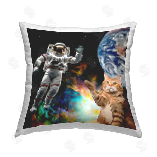 stupell industries June Erica Vess | Pixel Cat in Space Printed Throw Pillow