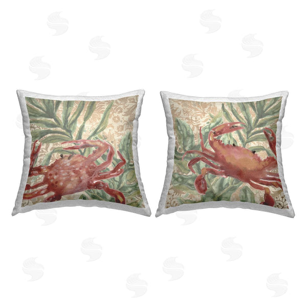 Stupell Industries June Erica Vess | Red Crab & Seaweed Printed Throw Pillow Set