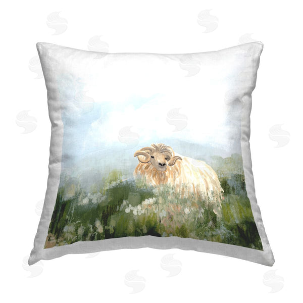 stupell industries June Erica Vess | Rural Goat in Meadow Printed Throw Pillow