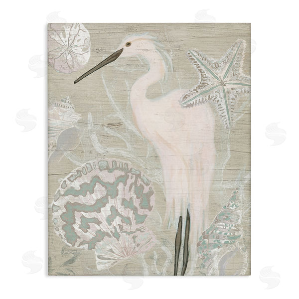 stupell industries June Erica Vess | Rustic Seashells Egret Bird Grainy Pattern Sign Wall Art