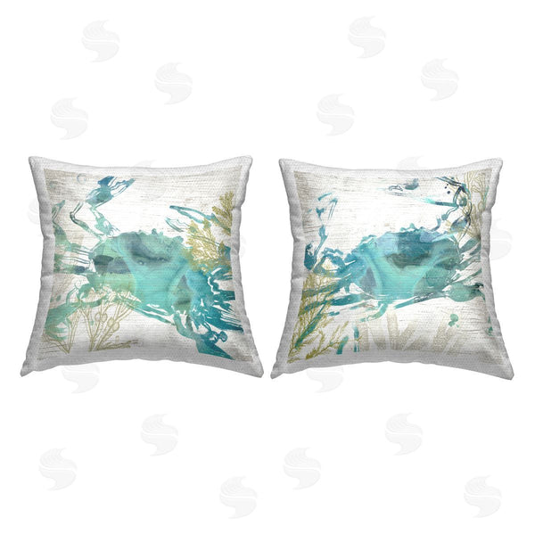 Stupell Industries June Erica Vess | Rustic Turquoise Crabs Printed Throw Pillow Set