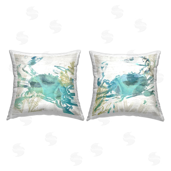 stupell industries June Erica Vess | Rustic Turquoise Crabs Printed Throw Pillow Set