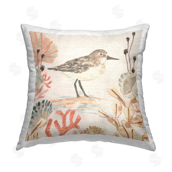 Stupell Industries June Erica Vess | Sandpiper With Coral Border Printed Throw Pillow