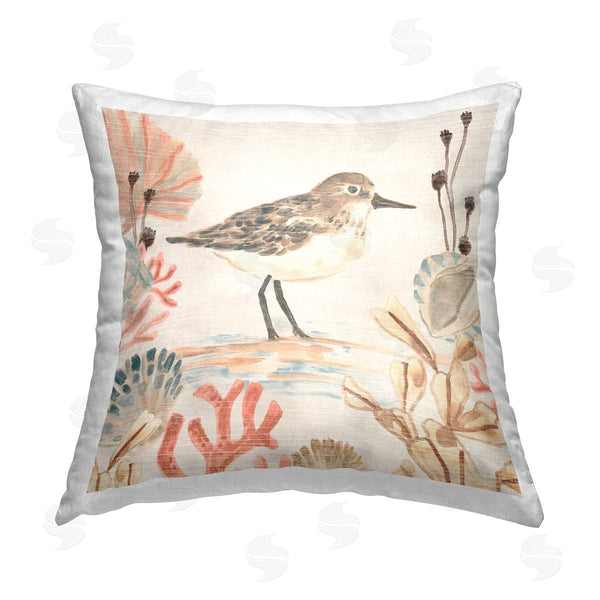 stupell industries June Erica Vess | Sandpiper with Coral Border Printed Throw Pillow