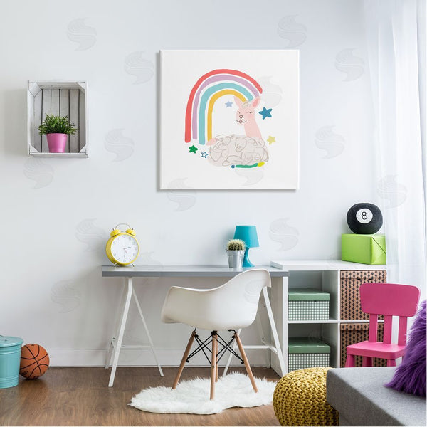 Stupell Industries June Erica Vess | Sheep Relaxing Smiling Rainbow Stars Adorable Design Wall Art