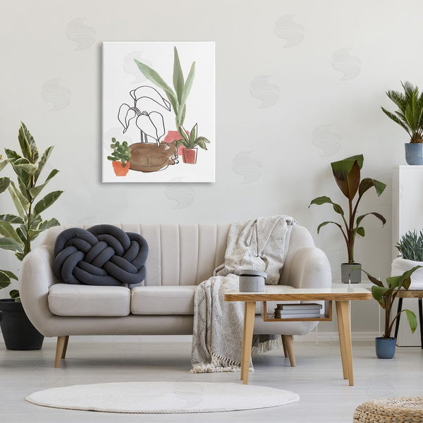 Stupell Industries June Erica Vess | Sleeping Cat Indoor Pet Terracotta Plants Big Palms Wall Art