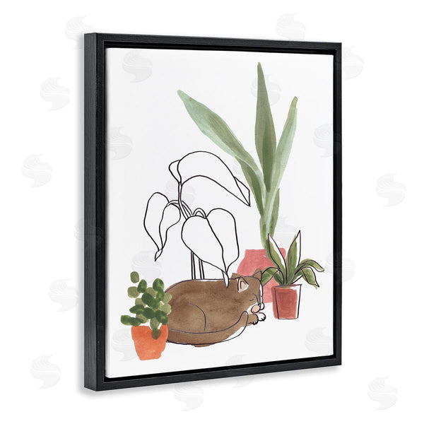 Stupell Industries June Erica Vess | Sleeping Cat Indoor Pet Terracotta Plants Big Palms Wall Art