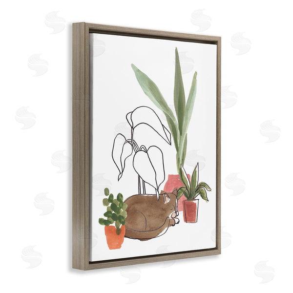 Stupell Industries June Erica Vess | Sleeping Cat Indoor Pet Terracotta Plants Big Palms Wall Art