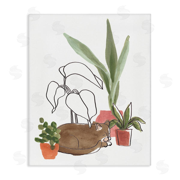 stupell industries June Erica Vess | Sleeping Cat Indoor Pet Terracotta Plants Big Palms Wall Art