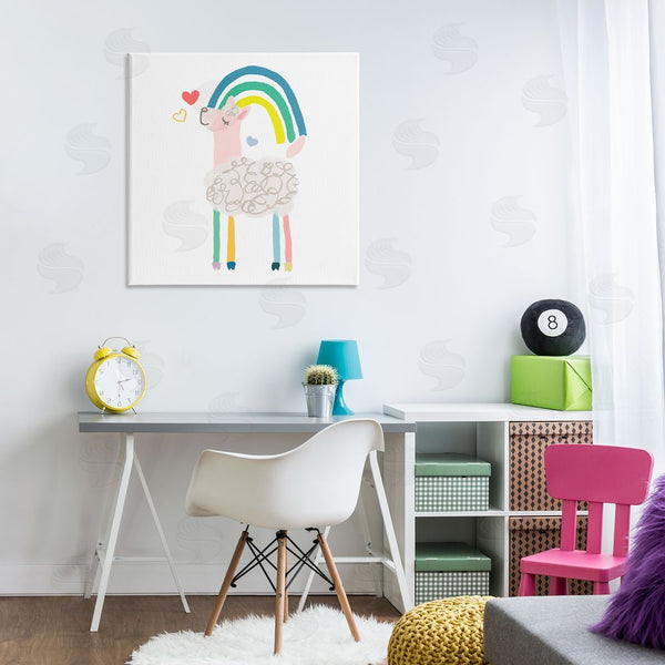 Stupell Industries June Erica Vess | Sweet Pastel Rainbow Sheep Hearts Simple Illustration Wall Art