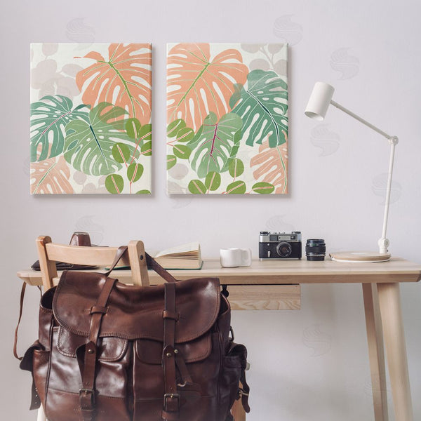 Stupell Industries June Erica Vess | Tropical Monstera Palm Leaves Green Orange Wall Art