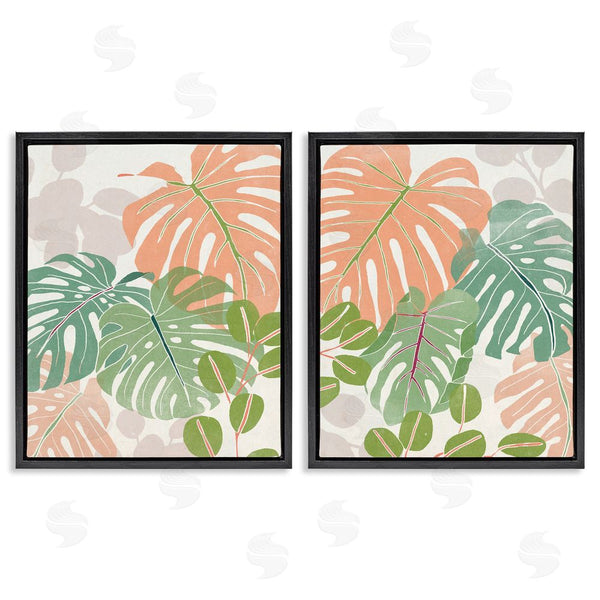 Stupell Industries June Erica Vess | Tropical Monstera Palm Leaves Green Orange Wall Art