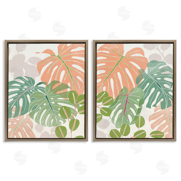 Stupell Industries June Erica Vess | Tropical Monstera Palm Leaves Green Orange Wall Art