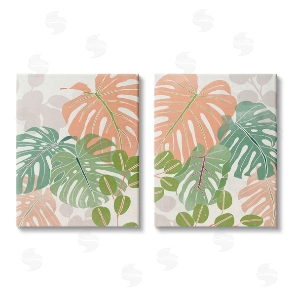 stupell industries June Erica Vess | Tropical Monstera Palm Leaves Green Orange Wall Art