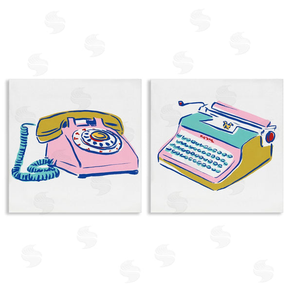 stupell industries June Erica Vess | Vintage Rotary Phone Typewriter Drawing Wall Art