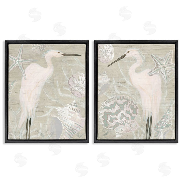 Stupell Industries June Erica Vess | White Heron Nautical Seashells Rustic Wall Art