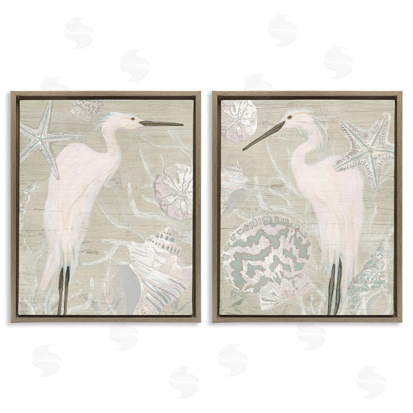 Stupell Industries June Erica Vess | White Heron Nautical Seashells Rustic Wall Art