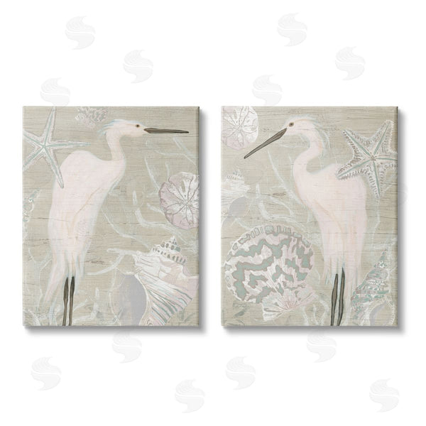 stupell industries June Erica Vess | White Heron Nautical Seashells Rustic Wall Art