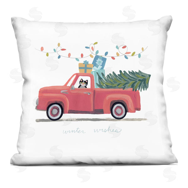 stupell industries June Erica Vess | Winter Wishes Red Christmas Cat Gift Truck Printed Throw Pillow