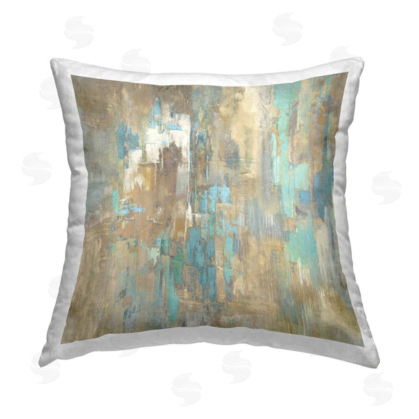 stupell industries Justin Turner | Gold Abstract with Blue Printed Throw Pillow