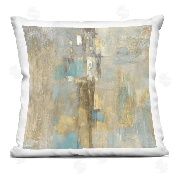 stupell industries Justin Turner | Tan Blue Abstract Blocked Brush Stroke Pattern Printed Throw Pillow
