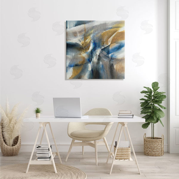 Stupell Industries K. Nari | Abstract Blue Grey Yellow Distortion Busy Shape Arrangement Wall Art