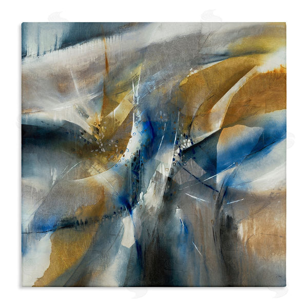 stupell industries K. Nari | Abstract Blue Grey Yellow Distortion Busy Shape Arrangement Wall Art
