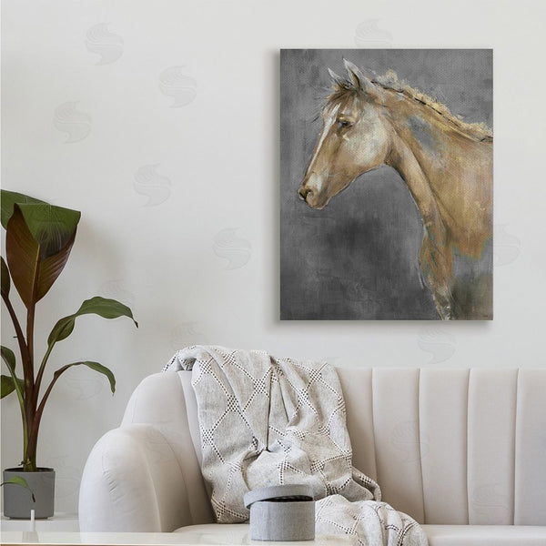 Stupell Industries K. Nari | Classic Brown Horse On Gray Paintbrush Stroke Pattern Wall Art
