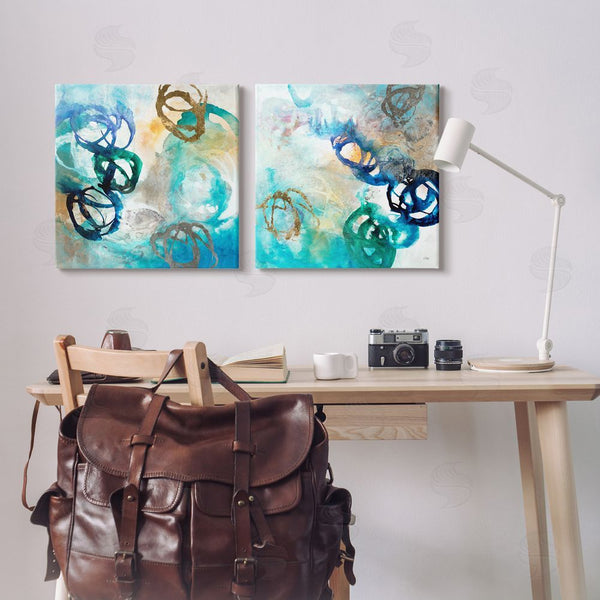 Stupell Industries K. Nari | Modern Shapes Overlay Painting Marine Blue Tones Wall Art