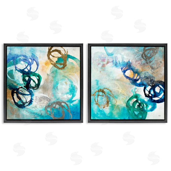 Stupell Industries K. Nari | Modern Shapes Overlay Painting Marine Blue Tones Wall Art