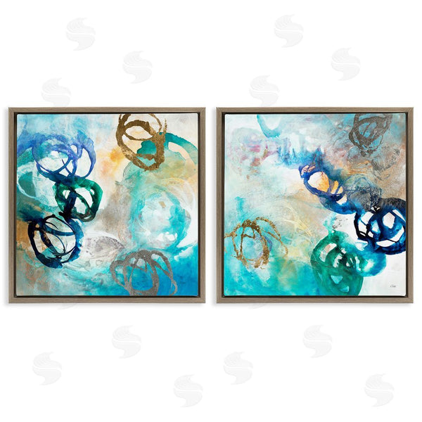 Stupell Industries K. Nari | Modern Shapes Overlay Painting Marine Blue Tones Wall Art