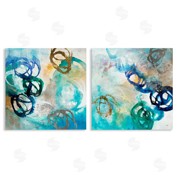 stupell industries K. Nari | Modern Shapes Overlay Painting Marine Blue Tones Wall Art