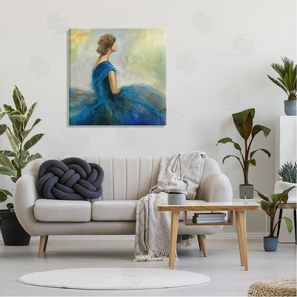 Stupell Industries K. Nari | Woman Billowing Blue Dress Classic Figure Painting Wall Art