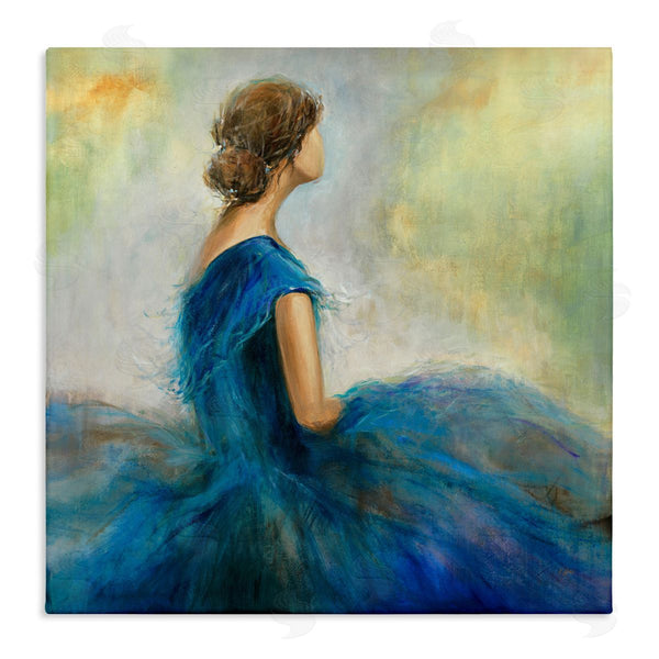 stupell industries K. Nari | Woman Billowing Blue Dress Classic Figure Painting Wall Art