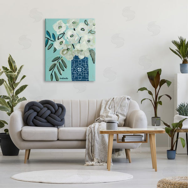 Stupell Industries Kait Roberts | Abstract Round Floral Blossoms White Poppies Geometric Vase Wall Art