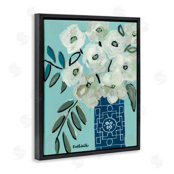 Stupell Industries Kait Roberts | Abstract Round Floral Blossoms White Poppies Geometric Vase Wall Art
