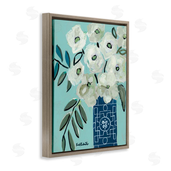 Stupell Industries Kait Roberts | Abstract Round Floral Blossoms White Poppies Geometric Vase Wall Art