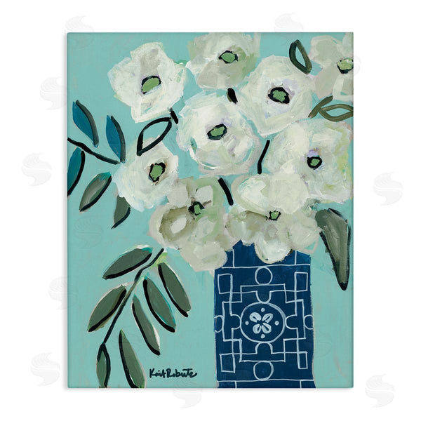 stupell industries Kait Roberts | Abstract Round Floral Blossoms White Poppies Geometric Vase Wall Art