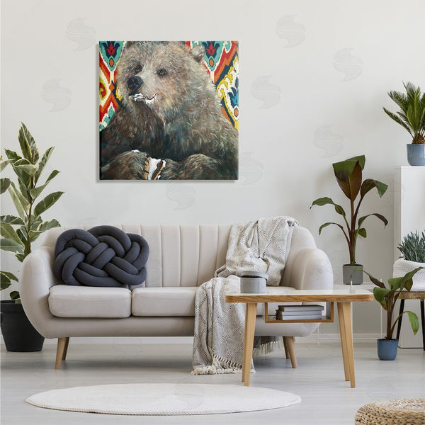 Stupell Industries Kamdon Kreations | Brown Bear Eating Smores Forest Animal Abstract Pattern Wall Art