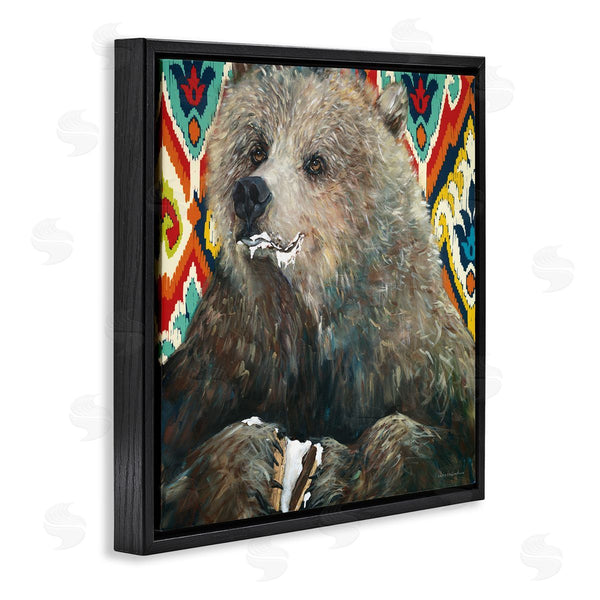 Stupell Industries Kamdon Kreations | Brown Bear Eating Smores Forest Animal Abstract Pattern Wall Art