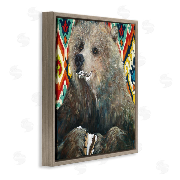 Stupell Industries Kamdon Kreations | Brown Bear Eating Smores Forest Animal Abstract Pattern Wall Art