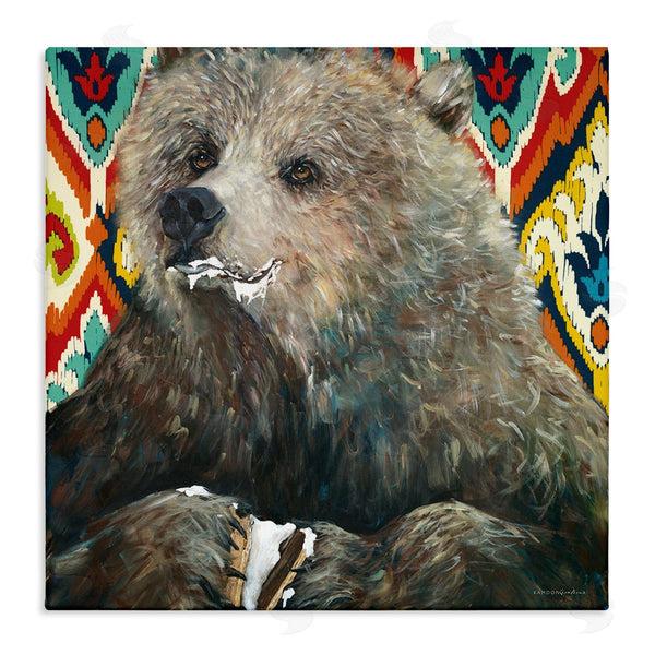 stupell industries Kamdon Kreations | Brown Bear Eating Smores Forest Animal Abstract Pattern Wall Art