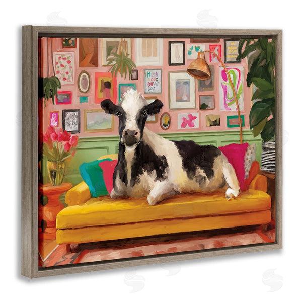 Stupell Industries Kamdon Kreations | Cow In Whimsical Maximalist House Wall Art