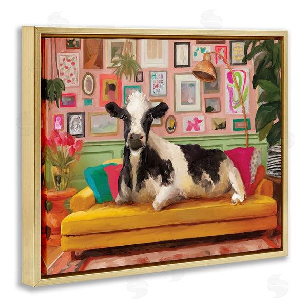 Stupell Industries Kamdon Kreations | Cow In Whimsical Maximalist House Wall Art