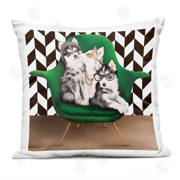 Stupell Industries Kamdon Kreations | Hipster Dogs Green Mod Chair Chevron Pattern Printed Throw Pillow